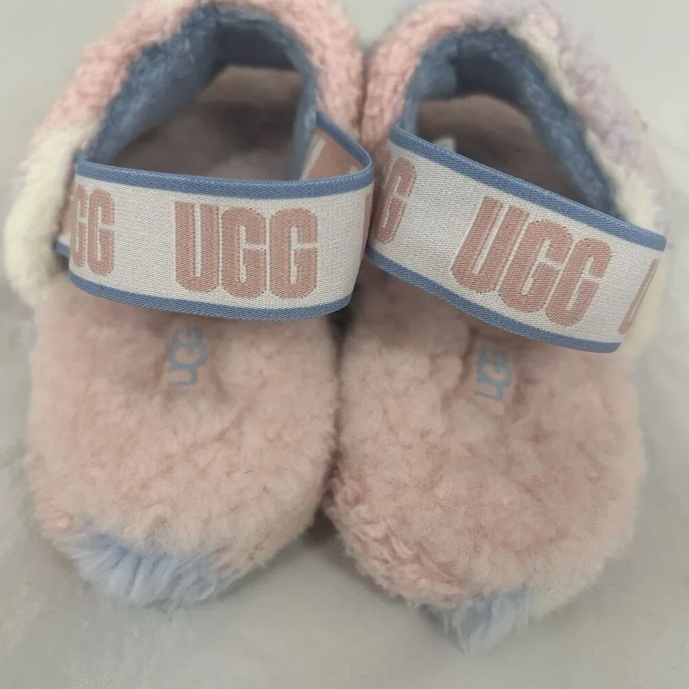 UGG Fluff Yeah Slide Kids Girls Size 2 Cotton Candy Shearling Slippers Shoes